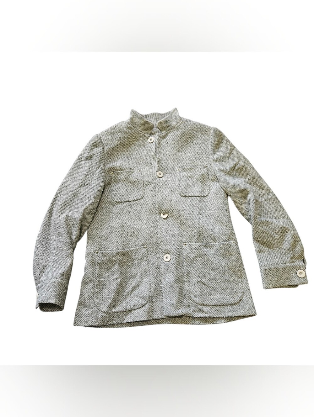 ​Ross Graison Men's Grey Tweed Nehru Band Collar Blazer Jacket Size 40R Wool